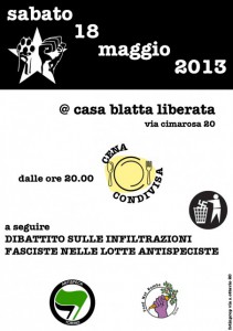 [Antispecismo] Cena condivisa + Dibattito @ Casa Blatta Liberata | Torino | Piemonte | Italia